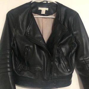 Black Faux Leather Crop Moto Jacket- 6